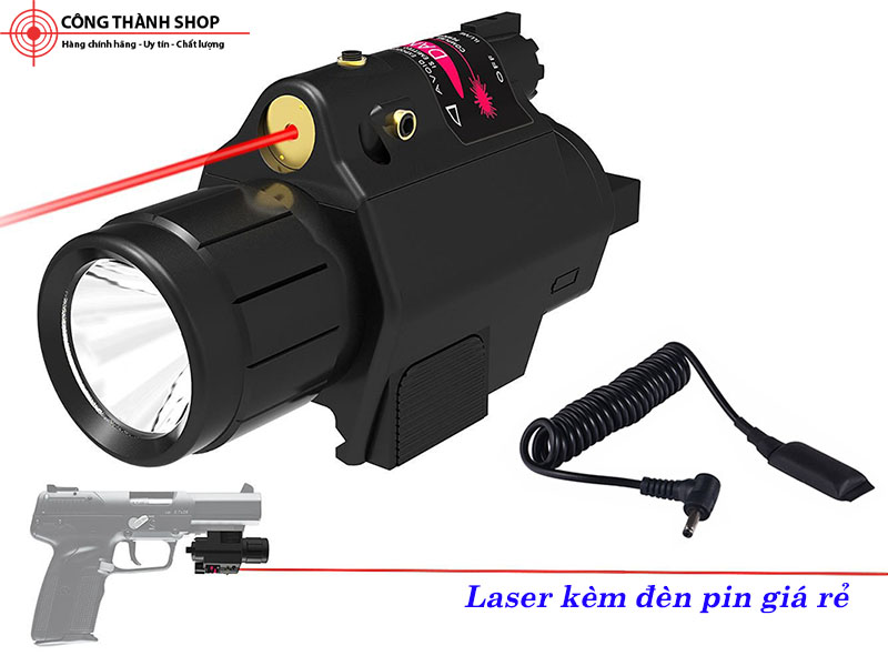 Đèn pin kèm laser đỏ siêu rẻ ,có công tắc đuôi chuột ,gắn nhanh lên súng Airsort