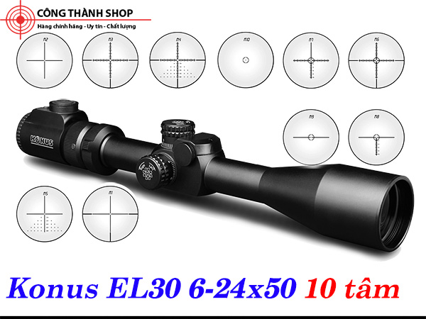 Kính ngắm 10 tâm điện tử Konus EL-30 6-24x50 có đèn tâm