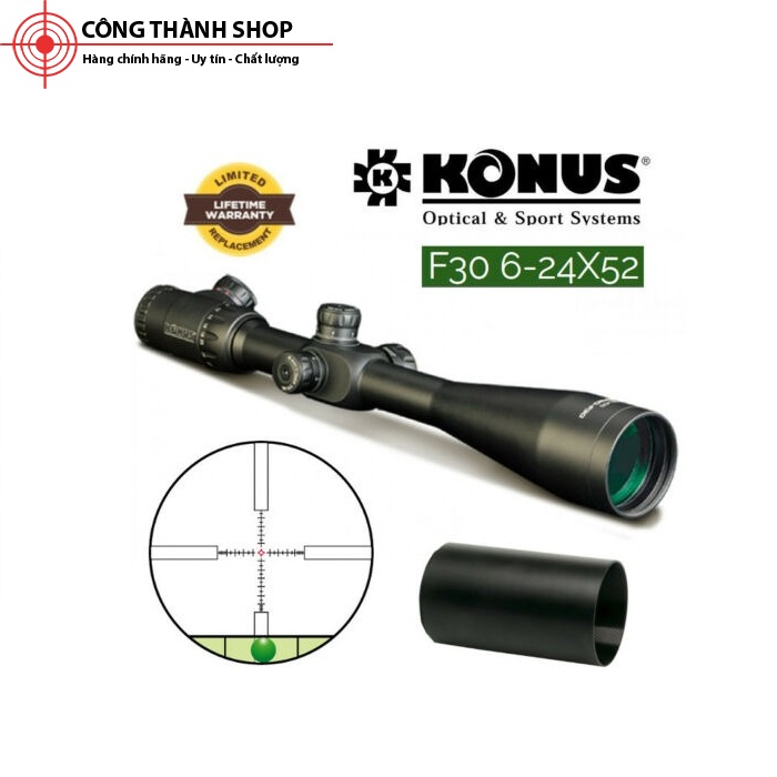 ỐNG NGẮM siêu zoom tâm FFP KONUS PRO F30 6-24X52,bảo hành nhảy tâm